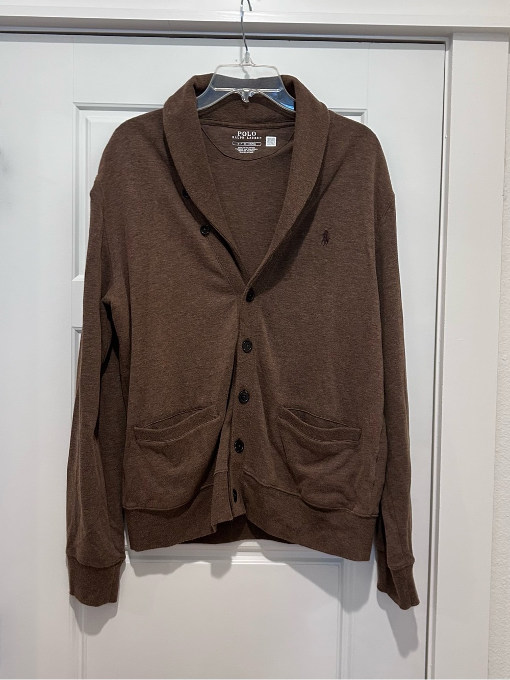 Polo by Ralph Lauren Brown Luxury Jersey Shawl-Collar Button Cardigan
